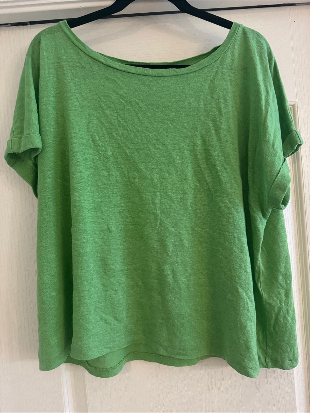 EILEEN FISHER 100% ORGANIC LINEN SHORT SLEEVE FIELD GREEN TSHIRT MEDIUM
